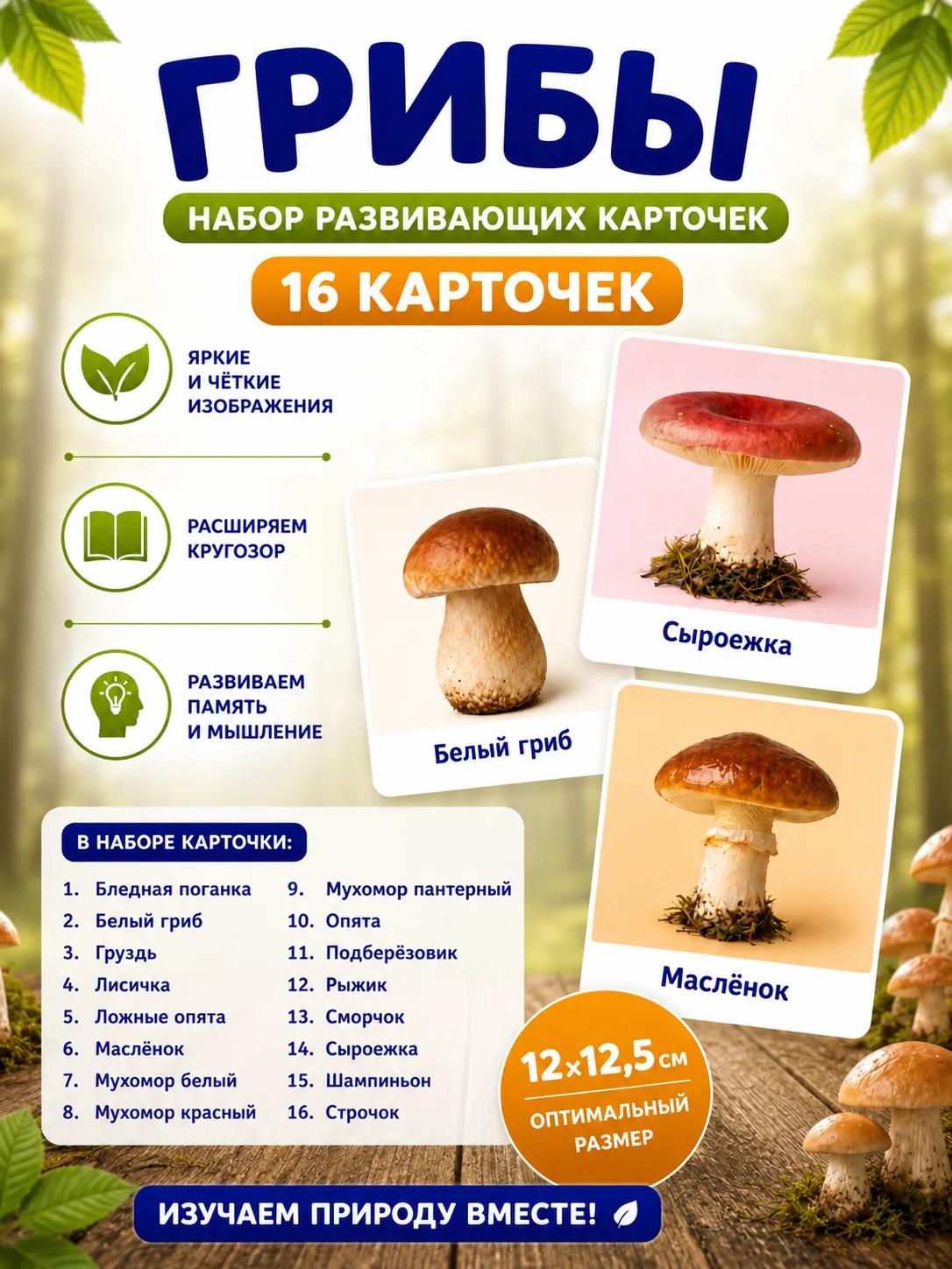 Развивающие карточки Грибы